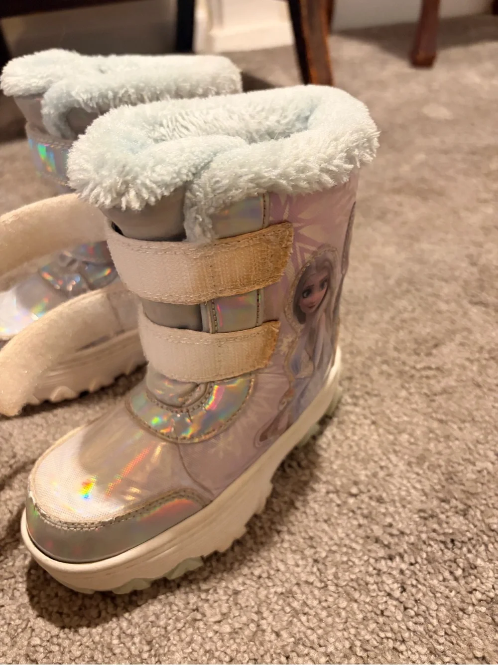 Girls' Pink Holographic Character Winter Boots with Faux-Fur Trim